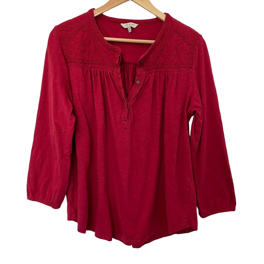 Lucky Brand Soft Knit Boho Red Long Sleeve Top Size XL